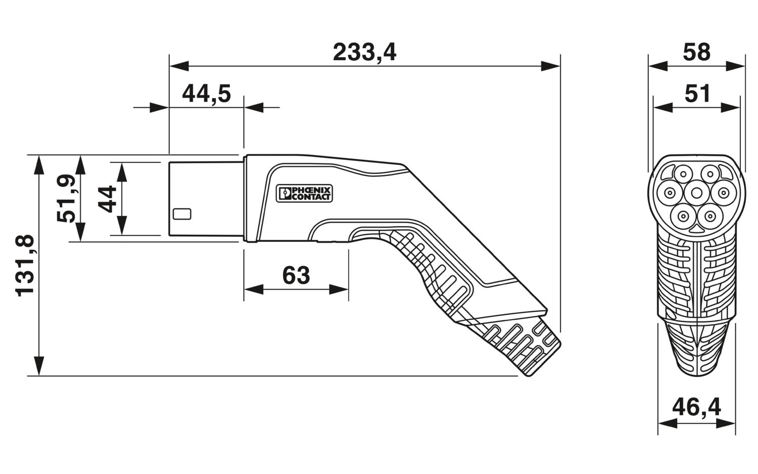 Phoenix Contact Type 1 to 2 EV Cable 1P 7.4kW 5 Meter